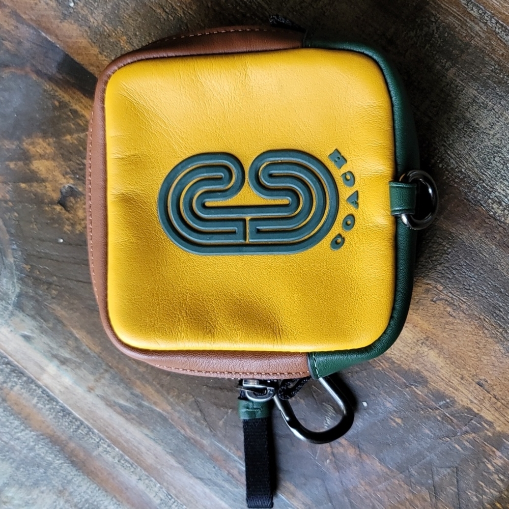 Coach Square Hybrid Pouch Colorblock Mini Bag Men Tumeric Yellow Clover Green